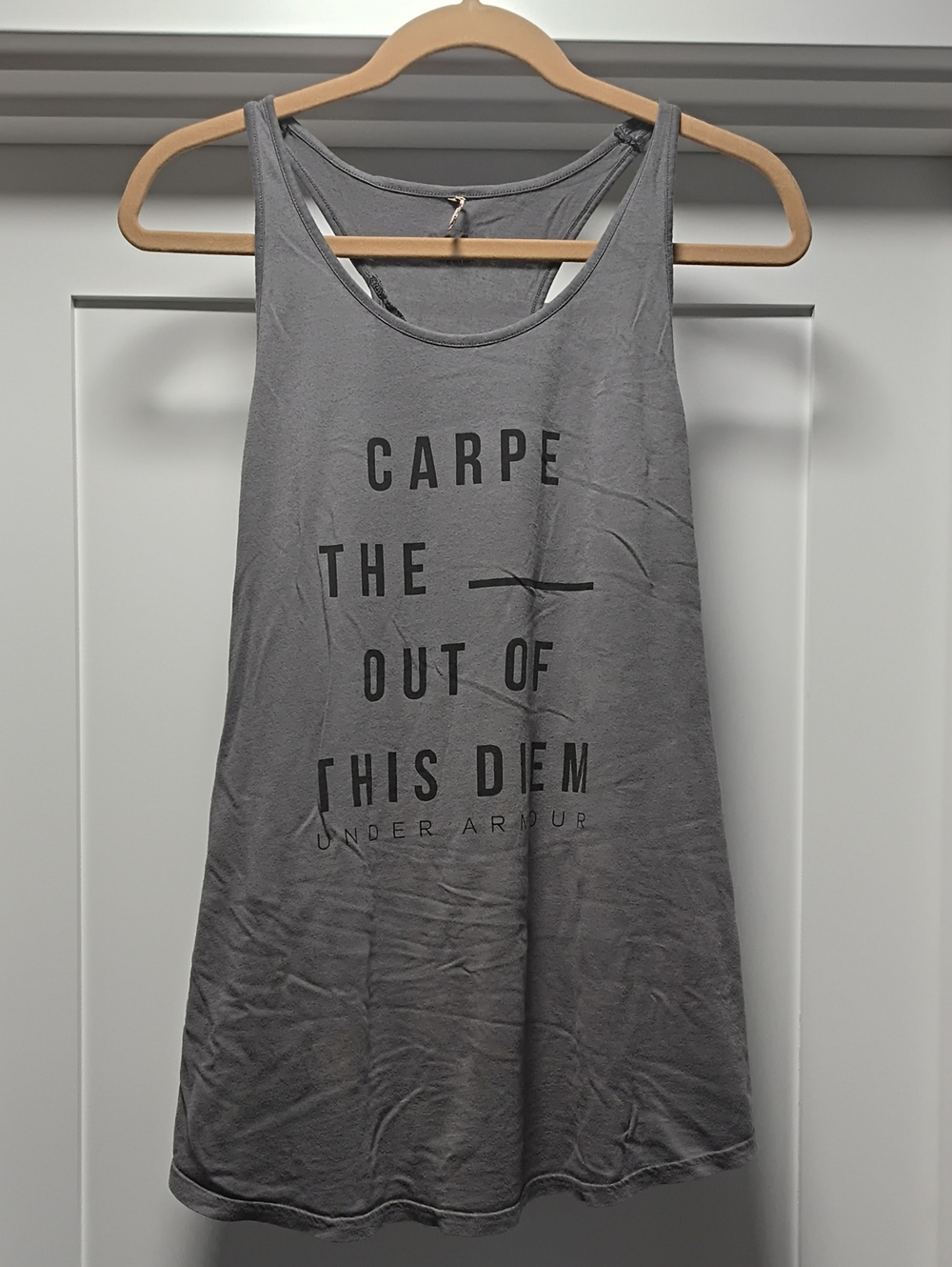 Under Armour Women’s Gray Graphic Scoop Neck Tank - Black Lettering